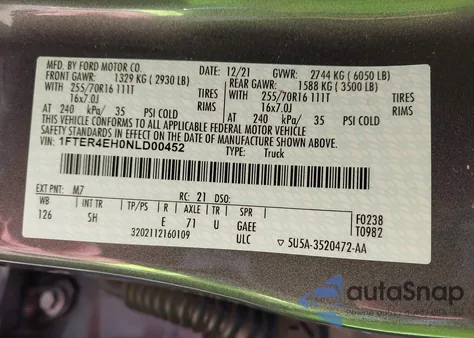 2022 Ford Ranger Xl z USA, uszkodzony, nr VIN 1FTER4EH0NLD00452